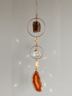 Handmade Agate Light Catcher • 12” Hanging Sun Catcher • Boho Desert Decor